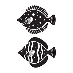 Deep-sea Flounder silhouette, highlighting the mystery of ocean life - Flounder illustration - Minimalist Flounder vector - Fish silhouette
