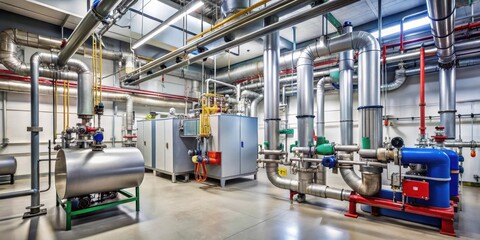 Fototapeta premium Industrial boiler room with gas heating system and large pipes , equipment, machinery, equipment, machinery, heating