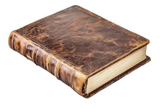 Leather bound book resting on a flat surface