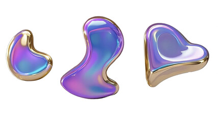 Metallic - colored Organic Forms  a set of organic - looking forms in metallic colors. The forms vary in size and shape, with some resembling drops and others more irregular. 