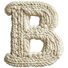 A chunky, knitted letter "B" made of cream-colored yarn, showcasing a textured and cozy appearance.