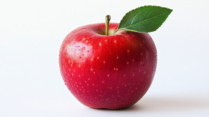 A red apple with a green leaf on top