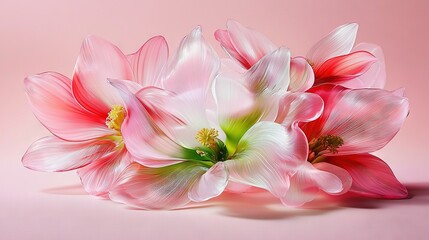 Fototapeta premium A close-up of a group of flowers on a pink background, with one flower prominently displayed at the center of the image