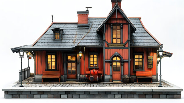 a model of a house with a red roof