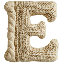 A soft, knitted letter "E" featuring textured patterns and a chunky design.
