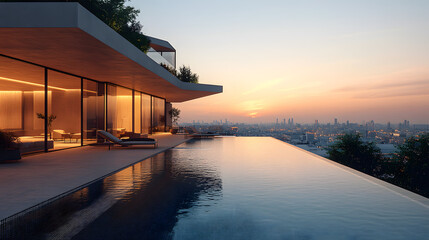 Obraz premium a pool with a view of the city