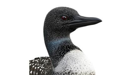 Loon bird close up on white background