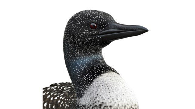 Loon bird close up on white background