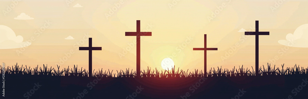 Poster Silhouettes Of Three Crosses Are Used As A Common Easter Motif In Various Forms Of Art And Design Created With Ai Tools. 00002