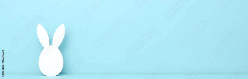 Poster simple easter design features white rabbit ears on a light blue background with plenty of space for 