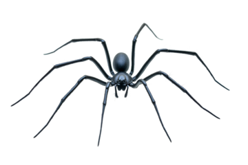 Black spider with long legs on white background
