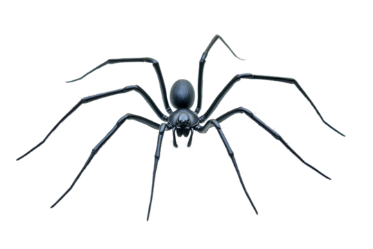 Black spider with long legs on white background