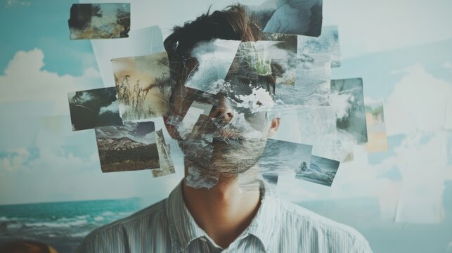 Creative Portrait Collage With Landscapes, Mind Exploration, And Introspection Concept.