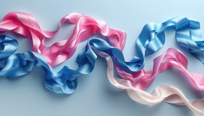 Obraz premium Pink blue and white ribbons swirl elegantly on blue background