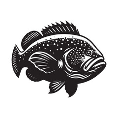 Detailed Goliath Grouper silhouette, bringing marine life to art - Goliath Grouper illustration - Minimalist Goliath Grouper vector - Fish silhouette

