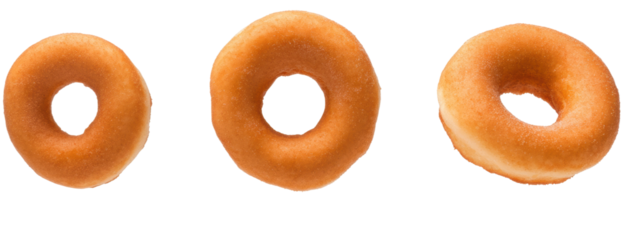 Three donuts floating with no background, cut out