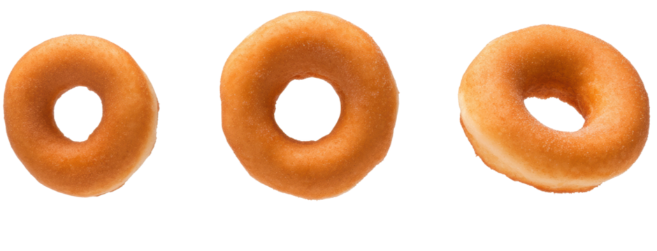 Three donuts floating with no background, cut out
