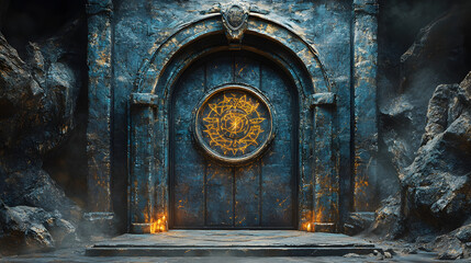 a large door with a clock on it