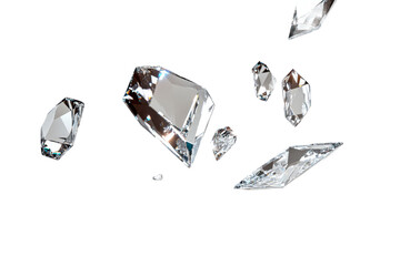 Sparkling crystals floating in white space