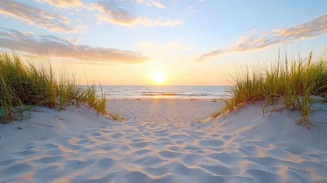 peaceful sunset over quiet beach invites you to relax and unwind
