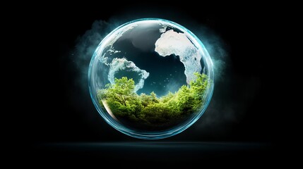 Fototapeta premium Glowing Earth Sphere with Lush Green Forest and Starry Background