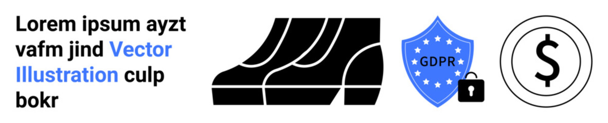 Footsteps indicate progress and journey, GDPR shield highlights data security, dollar symbol conveys financial growth. Ideal for privacy, finance, trust, data security, business ethics, compliance