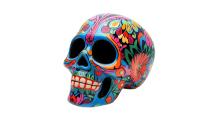 Colorful decorative skull with floral patterns