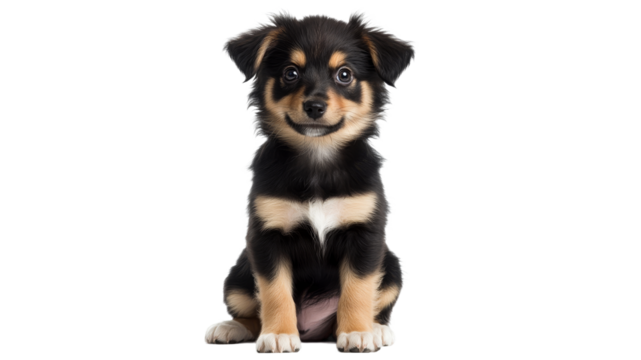 Adorable puppy sitting with a curious expression