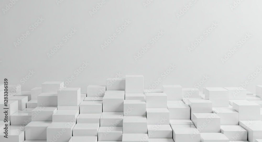 Wall mural white cube boxes blocks background with copy space white cube boxes blocks background with copy spac