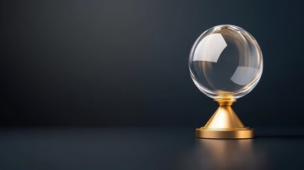 Elegant Glass Sphere on a Golden Base Against Dark Background