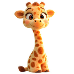 Fluffy 3D Cartoon Giraffe with Glowing Spots Isolated on Transparent Background