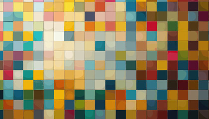 A grid of square tiles in various colors, including red, orange, yellow, green, blue, and pink, arranged in a visually appealing pattern.