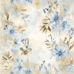 Ethereal Floral Elegance: An enchanting watercolor pattern of delicate blue blooms and subtle foliage, offering a seamless backdrop for a touch of nature-inspired refinement.