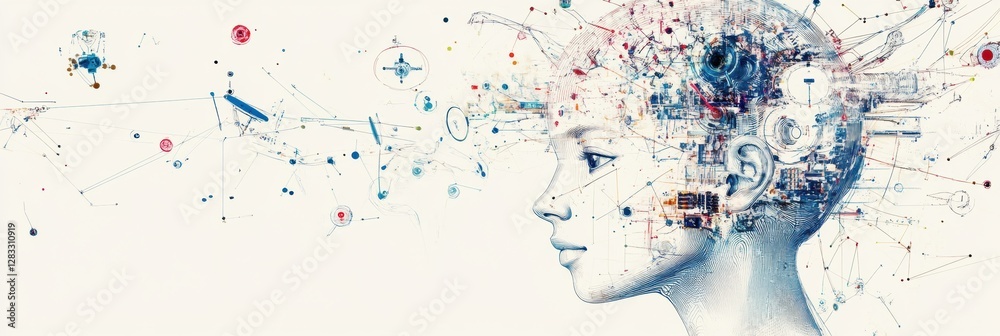 Leinwandbilder human head outline featuring artificial intelligence mechanisms showcasing technology and innovation