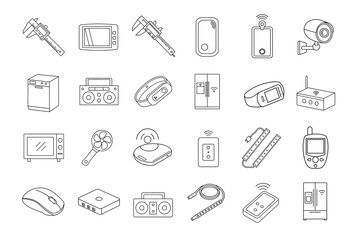 editable stroke of device icon set on white background 