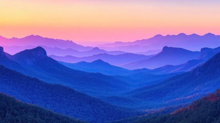 Fototapeta premium Misty Mountain Range Sunrise Panorama