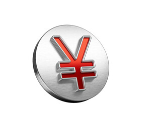 Obraz premium Vibrant Red Japanese Yen Currency Symbol On A Metallic Silver Disc Icon 3D Illustration