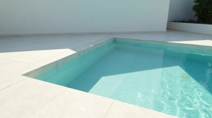 Obraz premium Serene Minimalist Pool Design Sunlight Illuminates a Calm, Aqua-Colored Plunge Pool in a Modern Architectural Setting