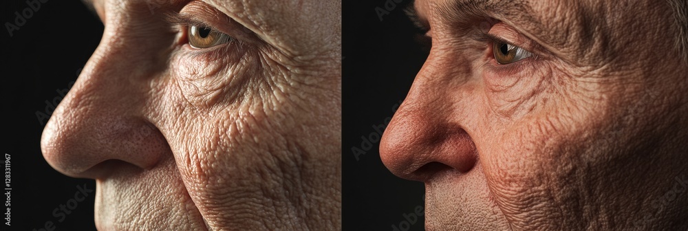 Poster transformation of an aged face to youthful skin through rejuvenation techniques. generative ai