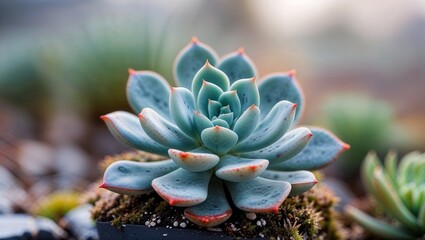 a portrait of a succulent with a soft, shallow depth of field. Dreamy backgrounds