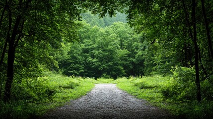 Obraz premium Forest path leads into lush greenery. Background Hillside, travel, nature