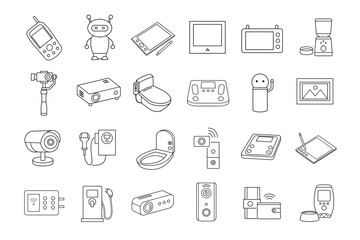 editable stroke of device icon set on white background 