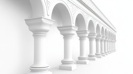 Elegant White Architecture with Arched Columns against Minimalist Background