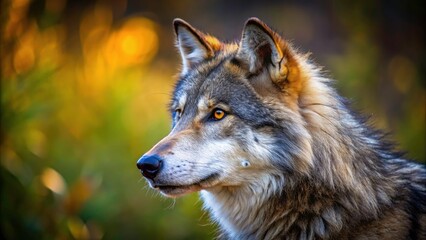 Fototapeta premium Wild nature photography: a stunning gray wolf portrait, captured in a candid moment.