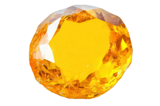 Radiant orange gem with shining facets, cut out