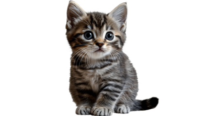 Cute tabby kitten sitting and looking curiously