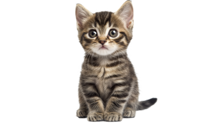 Cute striped kitten with big eyes poses quietly