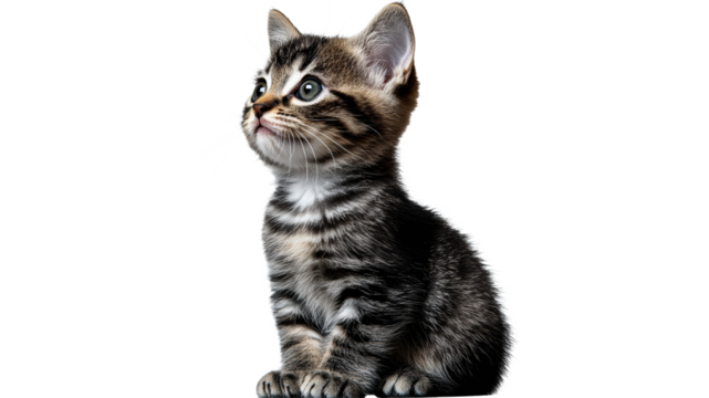 Cute kitten sitting with a curious expression