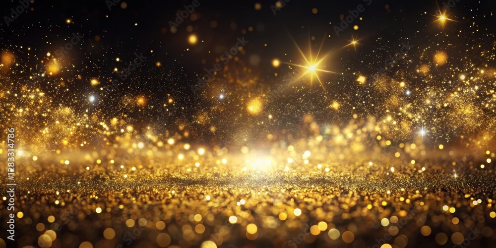 Wall mural glittering gold dust scattered on a dark abstract background, creating a mesmerizing visual effect w