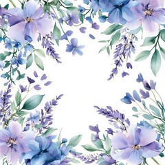 Fototapeta premium Floral Embrace: A captivating watercolor artwork of an artful arrangement of soft, blooming floral elements. The design features a delicate color palette, embodying beauty, freshness.